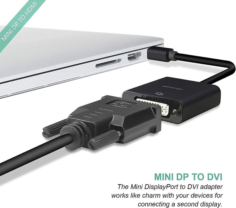 Piplus محول Pi Mini DisplayPort إلى DVI، كابل محول Mini DP Display Port إلى DVI ذكر إلى أنثى (متوافق مع Thunderbolt و Thunderbolt 2) - أسود - Image 4