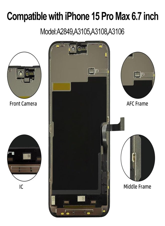 EFAITHFIX for iPhone 15 Pro Max Screen Replacement 6.7 Inch LCD COF 3D Touch Display Full HD Digitizer Frame Assembly (A2849 A3105 A3106 A3108) with Repair Tools Screen Protector Waterproof Adhesive - Image 3