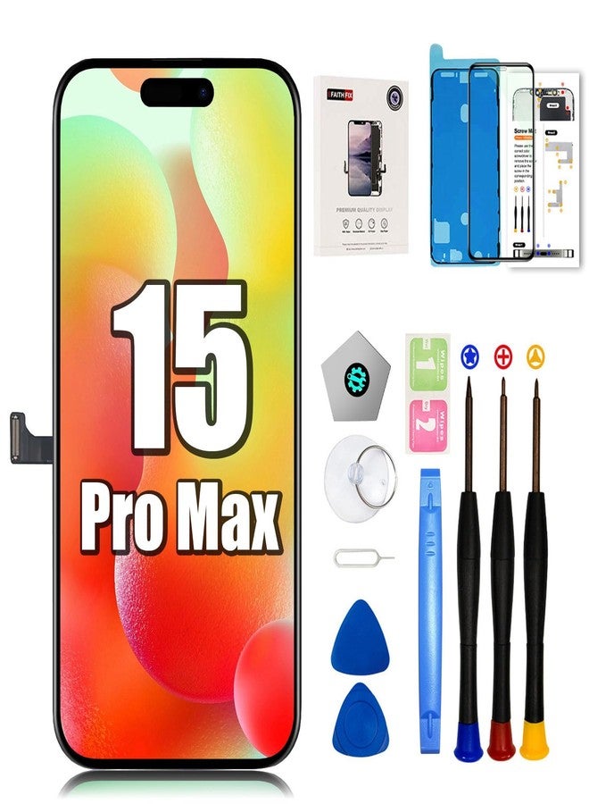EFAITHFIX for iPhone 15 Pro Max Screen Replacement 6.7 Inch LCD COF 3D Touch Display Full HD Digitizer Frame Assembly (A2849 A3105 A3106 A3108) with Repair Tools Screen Protector Waterproof Adhesive - Image 1