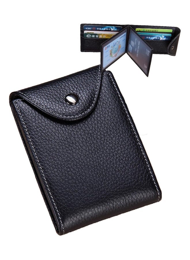 Generic Wallet for Men, Genuine Leather Minimalist Wallet, Slim Travel Wallet with 4 ID Window, for Business Card Credit Card Driver's License, Front Pocket Wallet, Card Case Men Gifts, Black  - Image 1