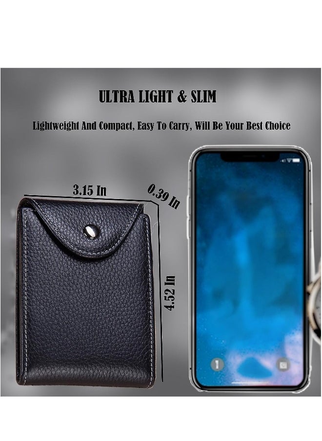 Generic Wallet for Men, Genuine Leather Minimalist Wallet, Slim Travel Wallet with 4 ID Window, for Business Card Credit Card Driver's License, Front Pocket Wallet, Card Case Men Gifts, Black  - Image 3
