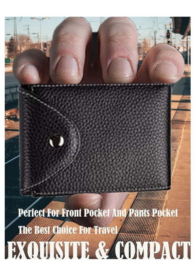 Generic Wallet for Men, Genuine Leather Minimalist Wallet, Slim Travel Wallet with 4 ID Window, for Business Card Credit Card Driver's License, Front Pocket Wallet, Card Case Men Gifts, Black  - Image 4