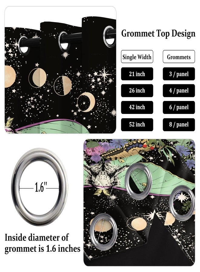 Renaiss Luna Moth Window Curtains Butterfly Moon Phase Decorative Blackout Drapes Vintage Moth Wildflowers Starry Sky Grommet Window Treatments for Kitchen Bedroom Living Room 21x45 Inches x 2 Panels - Image 4