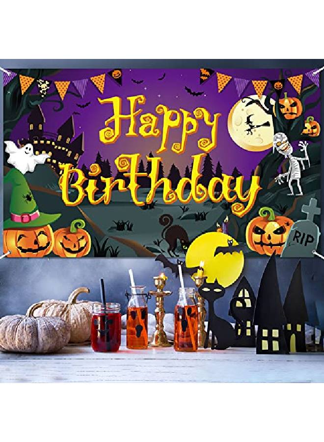 Tatuo Happy Birthday Halloween Backdrop Halloween Birthday Party Background Pumpkin Ghost Spooky Castle Photography Background Halloween Party Photo Booth Banner Large Birthday Backdrops Decor 6 X 3.6 Ft - Image 5