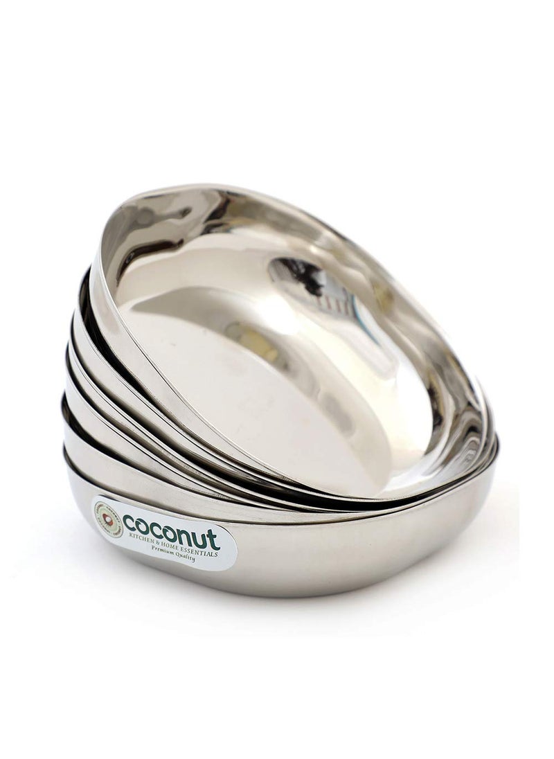 Coconut coconut Stainless Steel H7 Aqua Halwa Plate/Serving Plates/Snacks Plate - Small - Pack of 6 (Diameter - 14Cm)  - Image 1
