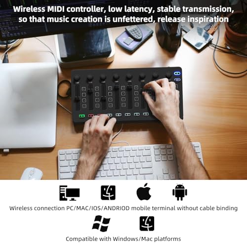 M-Wave Wireless Midi Controller Mixer, Bluetooth Semi Weighted Professional dynamic keybed 8 Knobs and Music Production,Software Included (Black Mixer) - Image 2