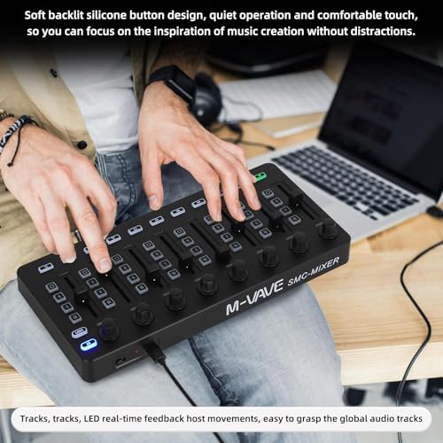 M-Wave Wireless Midi Controller Mixer, Bluetooth Semi Weighted Professional dynamic keybed 8 Knobs and Music Production,Software Included (Black Mixer) - Image 5