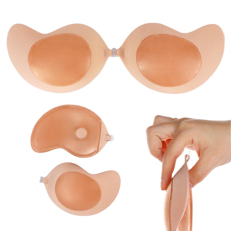 Nimiah Double Sided Adhesive Bra Push up Super Strong Sticky Bra for Women Invisible for Strapless Backless Dress Top Beige - Image 1