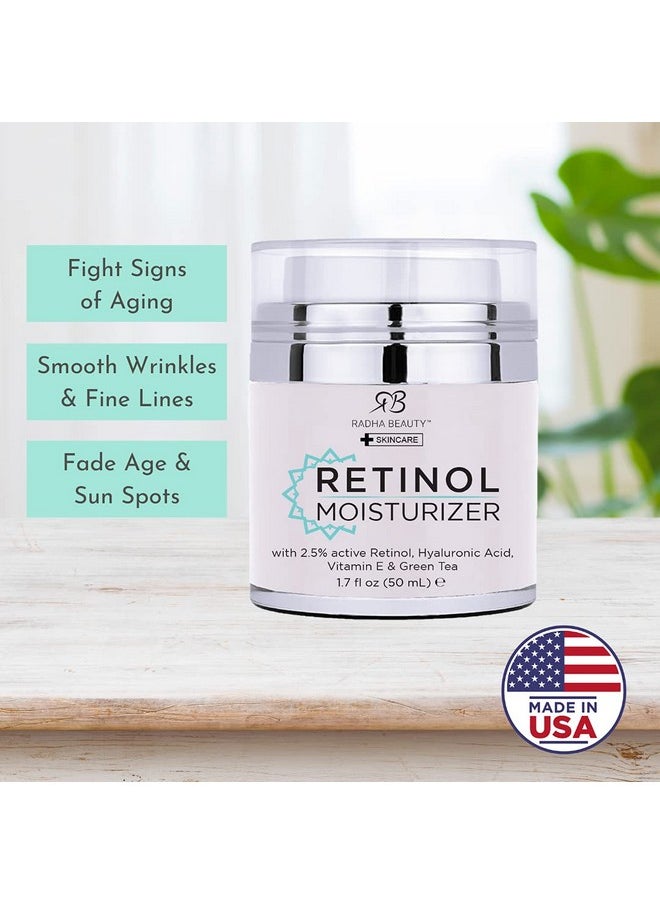 Radha beauty Radha Beauty Moisturizing Miracle Retinol Cream for Face - with 2.5% Retinol, Hyaluronic Acid, Vitamin E and Green Tea. Luxury Night and Day Anti-Aging Wrinkle Cream 1.7 fl oz.  - Image 2