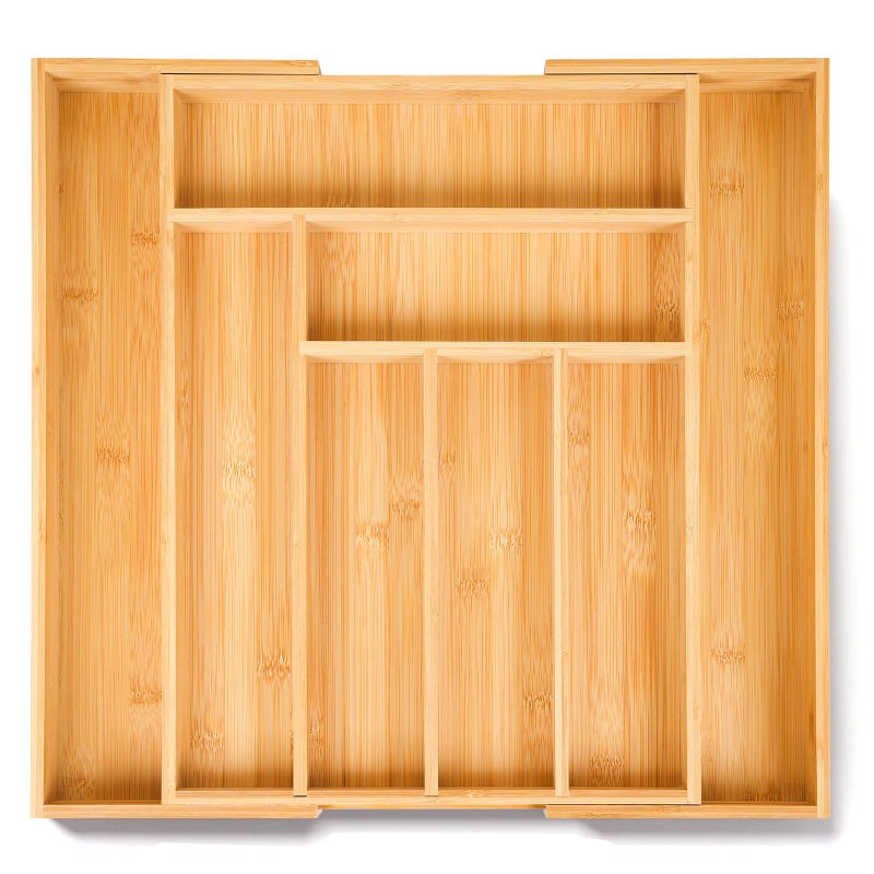 ELIVARA 100% Bamboo Expandable Drawer Organizer - Adjustable Utensil and Cutlery Tray for Kitchen, Office, and Bathroom Storage. - Image 1