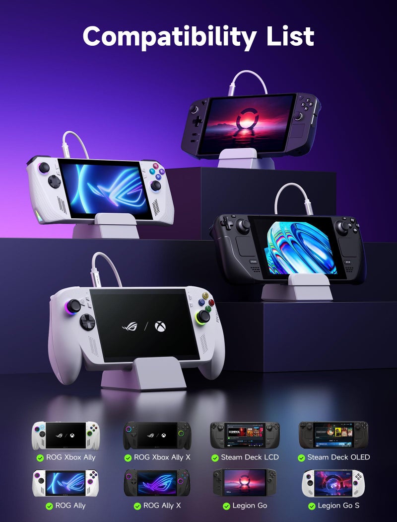 JSAUX Docking Station for ROG Xbox Ally X (2025)/ROG Ally X/ROG Ally/Steam Deck/Legion Go, 6-in-1 Dock with HDMI 4K@120Hz, Gigabit Ethernet, USB A & USB C 3.2 Gen 1, 100W Charging - HB0609 White - Image 3