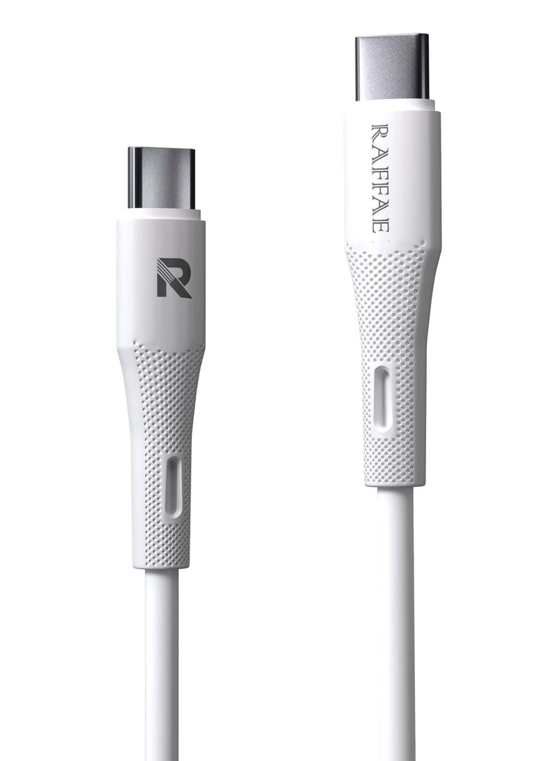 RAFFAE 45W PD Fast Charging USB Type C to Type C Strong and Durable 1M Cable for iPhone 15/15 Pro/15 Pro Max, Samsung, OnePlus, Huawei- White - Image 2