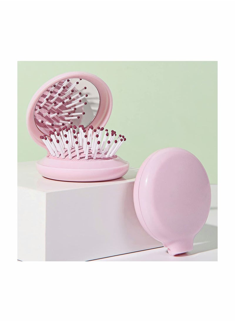 Y&D Mini Hair Brush with Mirror  Pocket Mirror for Girls Small Portable Round Cute Plastic Foldable Airbag Comb Travel Size Pink  - Image 4