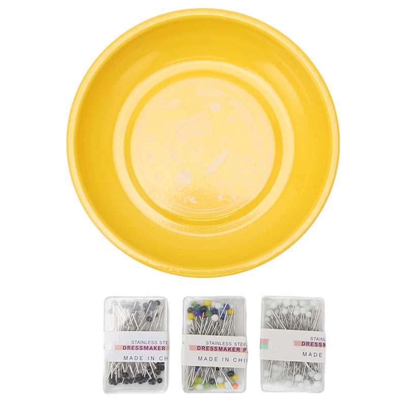 DP Magnetic Pin Holder Yellow 430 Stainless Steel Bowl Shape Design - Magnetic Needle Keeper for Cross Stitch Embroidery Home Tailors Designers - Image 1