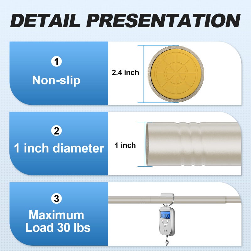CorkLatta Brushed Nickel Shower Curtain Rod 31 to 80 Inch,1 Inch Diameter Adjustable Spring Tension Stainless Steel Telescoping Rod,Easy Install,No Rust - Image 3