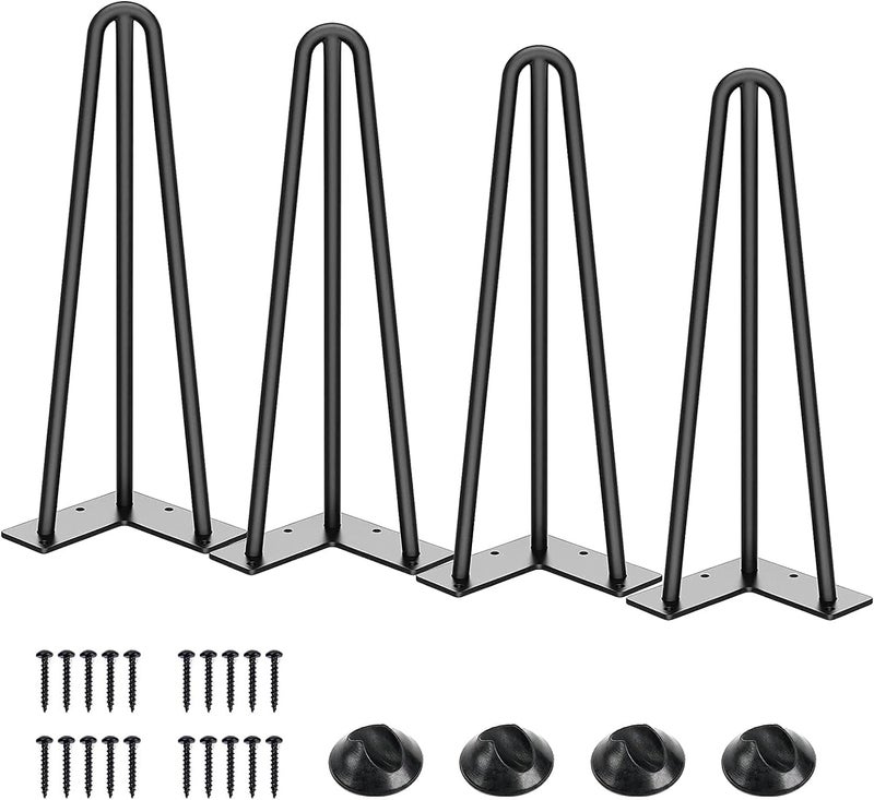 PRAMUKH FASHION PRAMUKH FASHION 14 inch Long Heavy Duty Hairpin Legs Metal Hair Pin Furniture Legs Black Powder Coating Finish for DIY Coffee Table Chair Bench Set of 4 14 Inch ThreeRod - Image 1