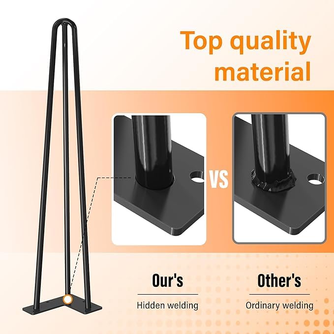 PRAMUKH FASHION PRAMUKH FASHION 14 inch Long Heavy Duty Hairpin Legs Metal Hair Pin Furniture Legs Black Powder Coating Finish for DIY Coffee Table Chair Bench Set of 4 14 Inch ThreeRod - Image 5