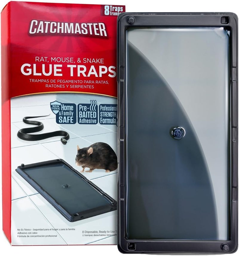 Catchmaster Rat & Mouse Glue Traps 8Pk, Large Bulk Rat Traps Indoor for Home, Pre-Scented Adhesive Plastic Tray for Inside House, Snake, Mice, & Spider Traps, Pet Safe Pest Control - Image 1