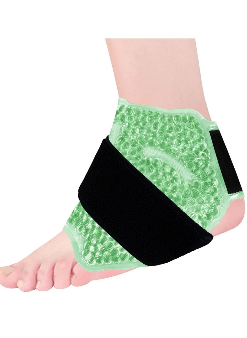 Ankle/Sport Foot Ice Therapy Wrap, Hot Cold Gel Pack with Adjustable Brace for Sprained Ankles, Plantar Fasciitis, Achilles, and Swelling Feet, Microwaveable, Freezable Reusable, Green - Image 1