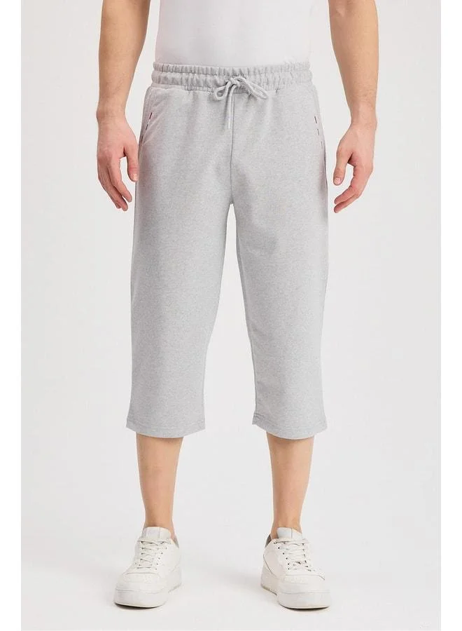 Men’s Gray Bermuda Knee-Length Capris with Side Pockets and Adjustable Elastic Waist.