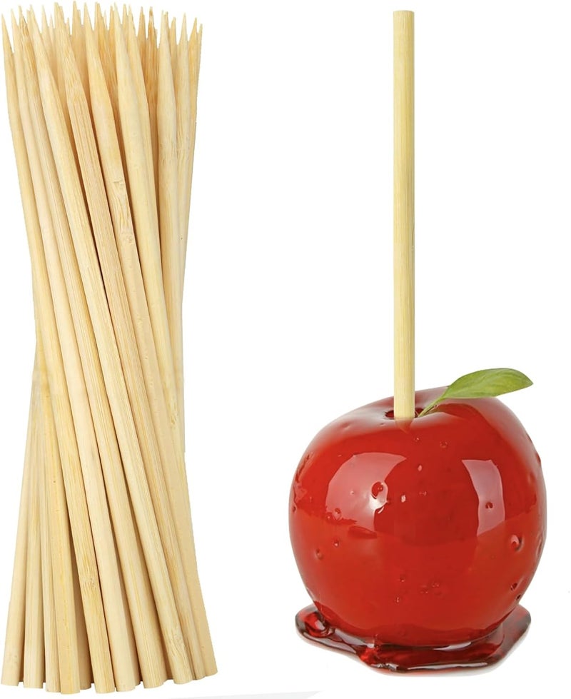 CJFocus Bamboo Candy Apple Skewer Sticks Semi Pointed, 5mm 5.5inch Cotton Rock Candy Caramel Lollipop Sticks, Natural Wooden BBQ Barbecue Skewer for Corn Dog 50 PCS - Image 1