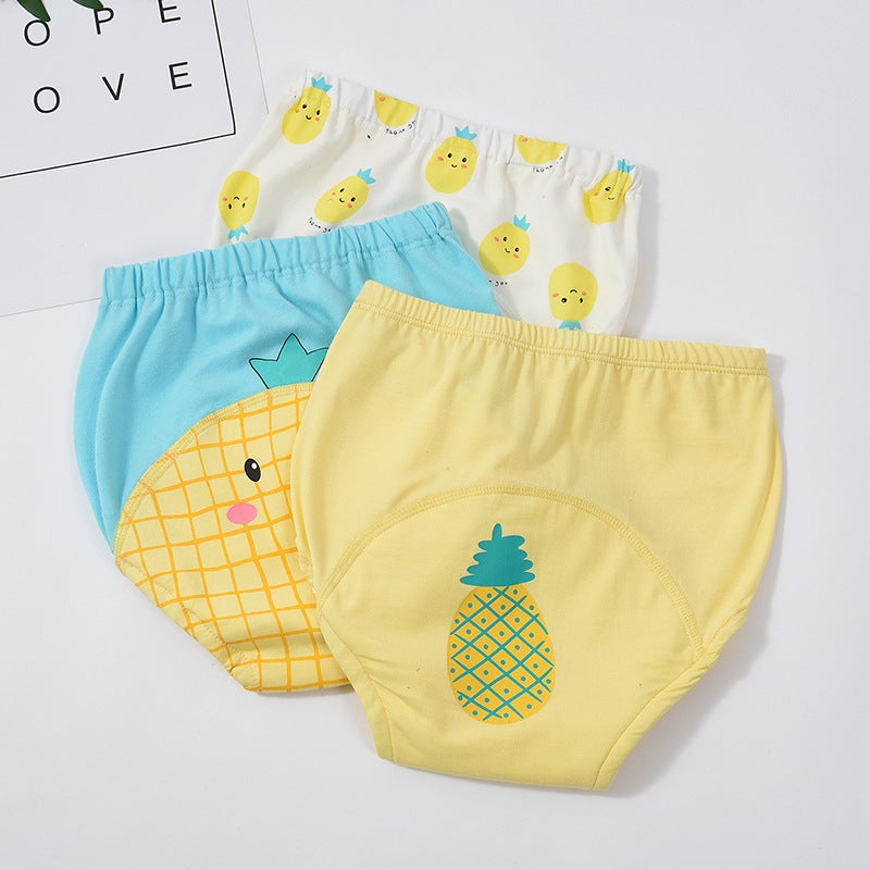 6-Layer Cotton Baby Training Pants Yellow pineapple (pack of three) 