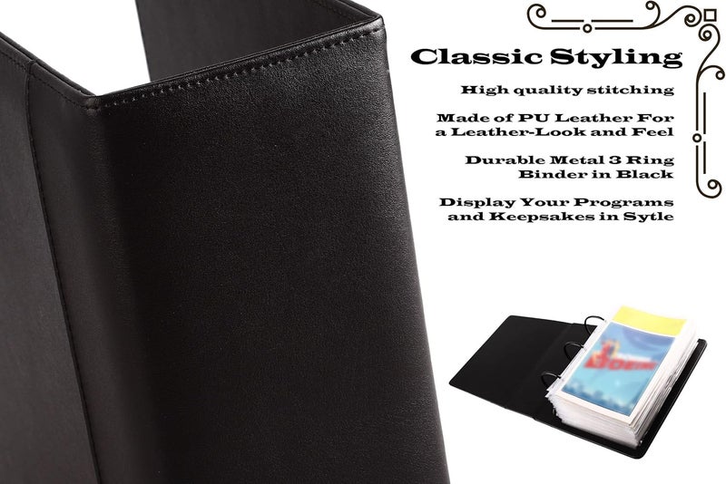 2Fold Binder for Holding Broadway Play Program and Theater Programs with 30 Custom Sheet Protectors - PU Leather - Fits Programs from Mid 1980s to Modern (Black Plain) - Image 4