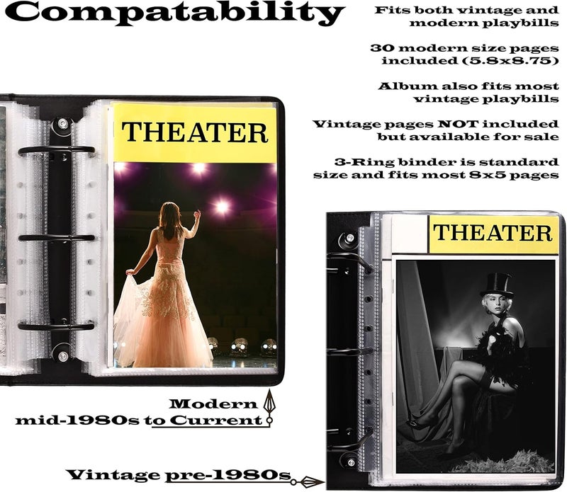 2Fold Binder for Holding Broadway Play Program and Theater Programs with 30 Custom Sheet Protectors - PU Leather - Fits Programs from Mid 1980s to Modern (Black Plain) - Image 5