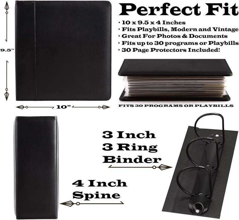 2Fold Binder for Holding Broadway Play Program and Theater Programs with 30 Custom Sheet Protectors - PU Leather - Fits Programs from Mid 1980s to Modern (Black Plain) - Image 2
