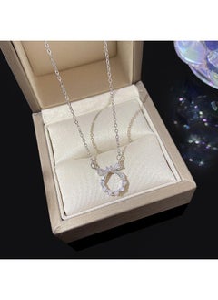 Generic South Korea Silver Titanium Steel Necklace For Girls Versatile High Sense Niche Pearl Butterfly Pendant Clavicle Chain Jewelry 