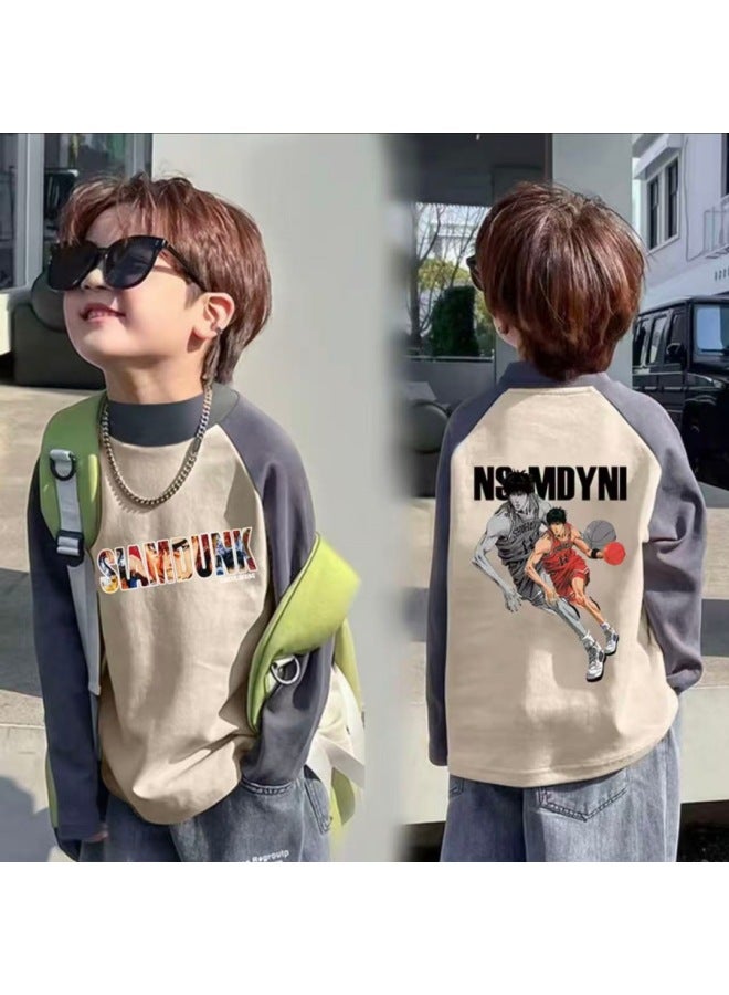 Boys' Thermal Half-high Collar Base Shirt Autumn And Winter Children's Fashion Stylish Raglan Long Sleeve Warm Inner T-shirt For Older Children