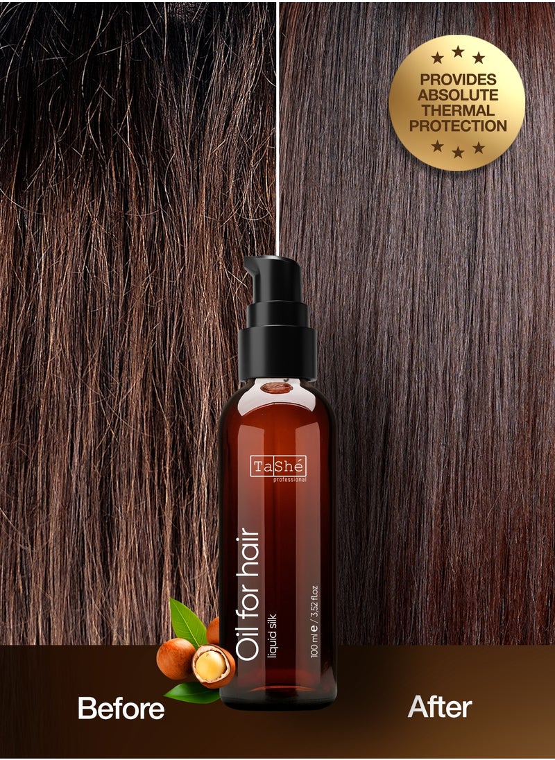 Tashe Thermal Protection Hair Oil for Silky and Smooth Hair, Nourishes & Repairs, with Macadamia , Avocado & Almond Oils for All Hair Types , 100 ml  - Image 4