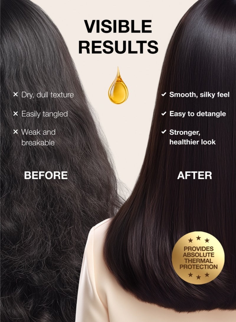 تاش زيت شعر للحماية الحرارية "LIQUID SILK" | واقٍ حراري حتى 450°F / 230°C | عناية بالشعر للعودة إلى المدرسة | يغذي الشعر الجاف والمصبوغ | خالٍ من الكبريتات | 100 مل - Image 4