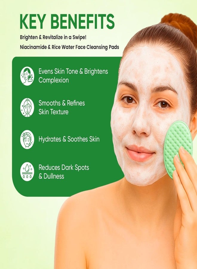 Twasa Niacinamide & Rice Water Face Cleansing Pads (60 Pads) | Brightening, Pore Refining & Tan Removal Pads with Glycolic Acid, Vitamin C & Pro-Vitamin B5 | Ideal for All Skin Types | Pack of 1 - Image 2