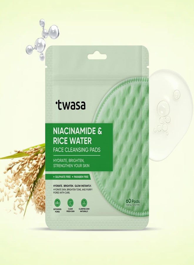 Twasa Niacinamide & Rice Water Face Cleansing Pads (60 Pads) | Brightening, Pore Refining & Tan Removal Pads with Glycolic Acid, Vitamin C & Pro-Vitamin B5 | Ideal for All Skin Types | Pack of 1 - Image 1