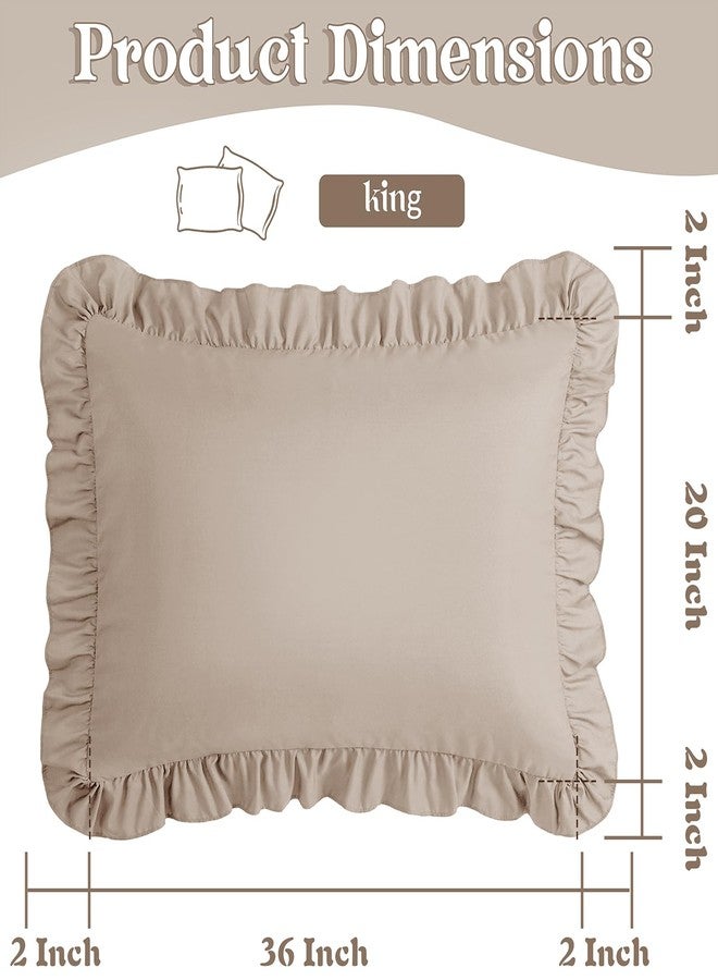 KKJIAF Ruffle Pillow Cases King Size Set of 2, Ruffled Pillow Covers with Envelope Closure, Wrinkle Resistant Pillowcases 20" x 36", Ruffled Pillow Shams, Khaki - Image 3