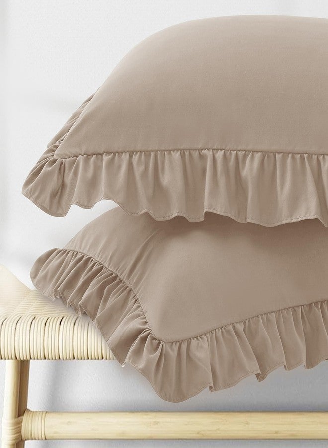 KKJIAF Ruffle Pillow Cases King Size Set of 2, Ruffled Pillow Covers with Envelope Closure, Wrinkle Resistant Pillowcases 20" x 36", Ruffled Pillow Shams, Khaki - Image 1
