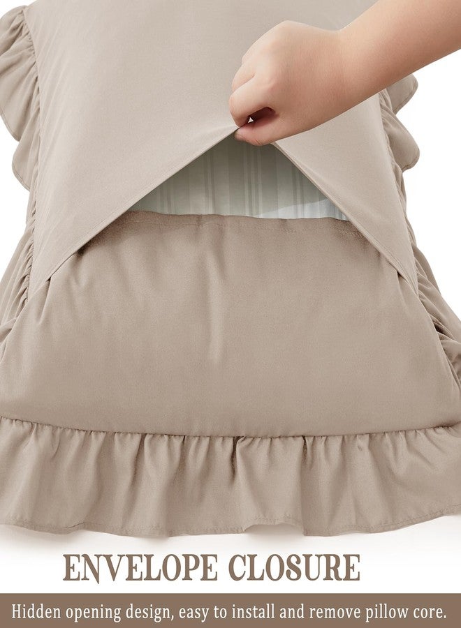 KKJIAF Ruffle Pillow Cases King Size Set of 2, Ruffled Pillow Covers with Envelope Closure, Wrinkle Resistant Pillowcases 20" x 36", Ruffled Pillow Shams, Khaki - Image 5