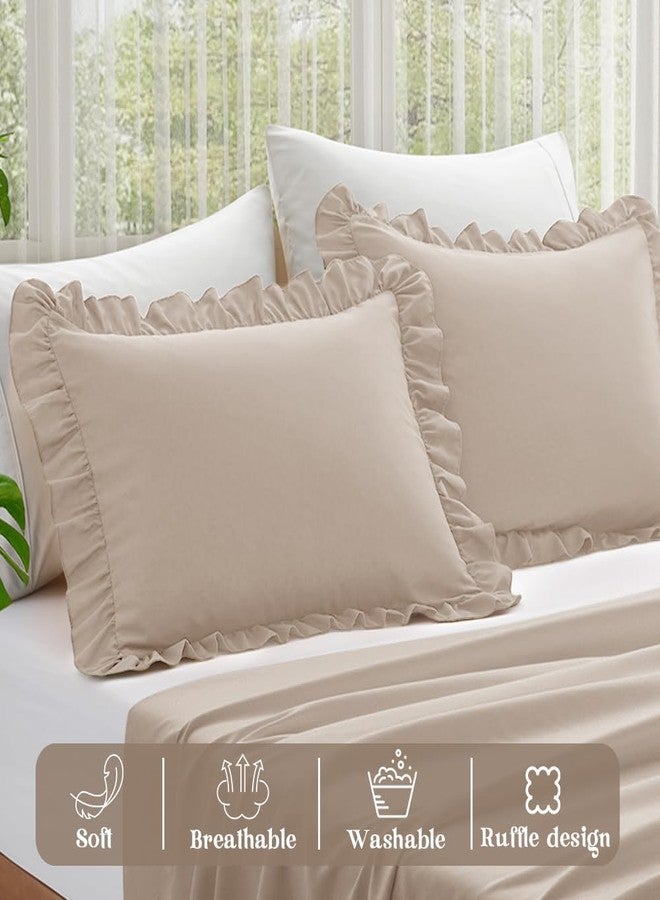 KKJIAF Ruffle Pillow Cases King Size Set of 2, Ruffled Pillow Covers with Envelope Closure, Wrinkle Resistant Pillowcases 20" x 36", Ruffled Pillow Shams, Khaki - Image 4