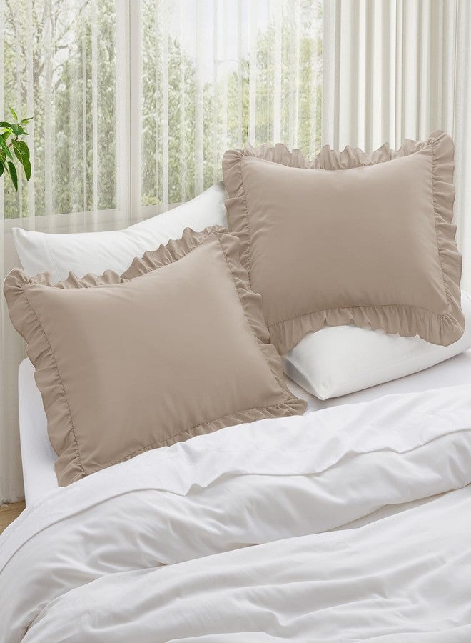 KKJIAF Ruffle Pillow Cases King Size Set of 2, Ruffled Pillow Covers with Envelope Closure, Wrinkle Resistant Pillowcases 20" x 36", Ruffled Pillow Shams, Khaki - Image 2