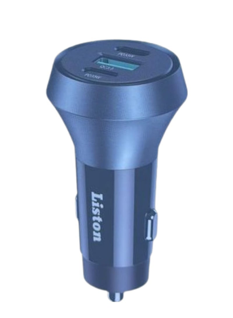 Liston Liston LR-489 84W Car Charger – Ultra-Fast 3-Port Charging Adapter with Dual USB-C PD + QC 3.0 USB-A, Intelligent Protection, and Sleek Design for All Vehicles