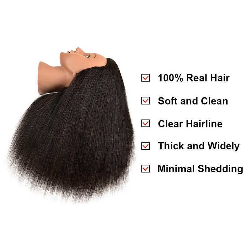 headdoll رأس دمية مع شعر بشري حقيقي 100% بطول 14 بوصة رأس تدريب دمية رأس تجميل رأس مصفف شعر لممارسة تصفيف الشعر مع حامل - Image 3