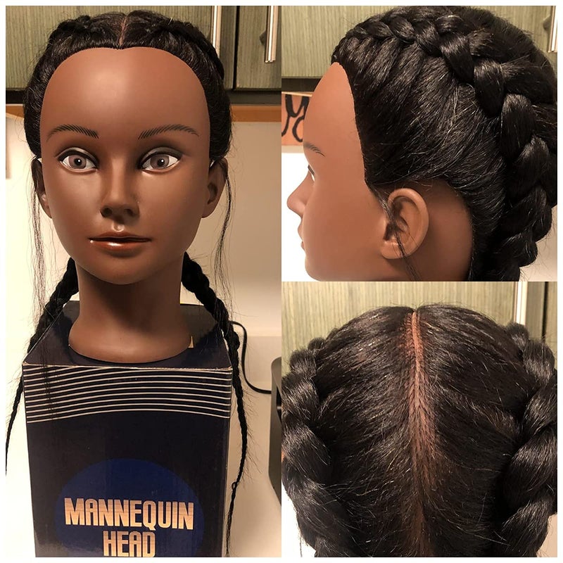 headdoll رأس دمية مع شعر بشري حقيقي 100% بطول 14 بوصة رأس تدريب دمية رأس تجميل رأس مصفف شعر لممارسة تصفيف الشعر مع حامل - Image 4