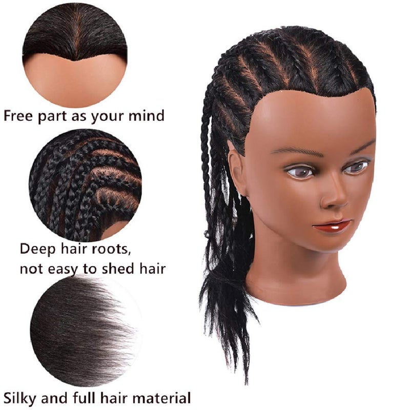 headdoll رأس دمية مع شعر بشري حقيقي 100% بطول 14 بوصة رأس تدريب دمية رأس تجميل رأس مصفف شعر لممارسة تصفيف الشعر مع حامل - Image 5