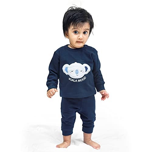 ARIEL Cotton Fleece Clothing Pajama Set For Boys & Girls - Unisex Winter Clothing Sets Full Sleeve T-Shirt & Pant, Blue, 9 Months-12 Months - Image 3