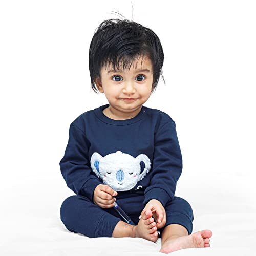 ARIEL Cotton Fleece Clothing Pajama Set For Boys & Girls - Unisex Winter Clothing Sets Full Sleeve T-Shirt & Pant, Blue, 9 Months-12 Months - Image 4