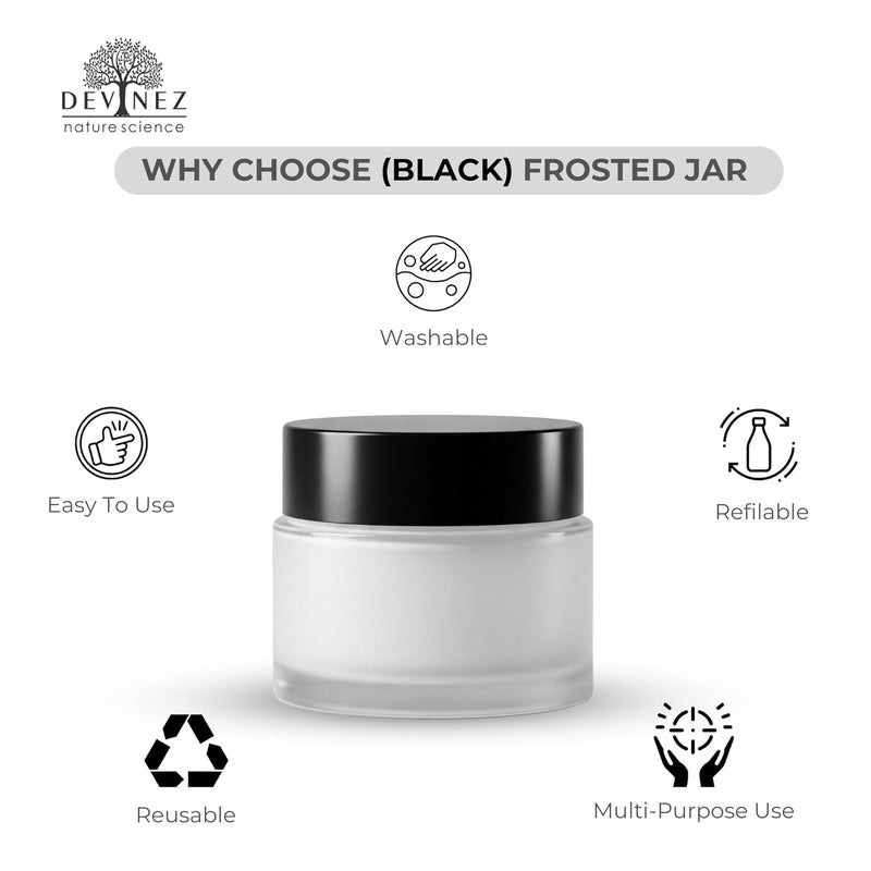 Devinez Multipurpose Pack of 6 Round Frost Glass Cosmetic Jars30gm with Inner Liners and Black Lids Travel Jars Refillable for Makeup Cream Lotion Sugar Scrubs Eye Shadow Paint Jewelry - Image 2