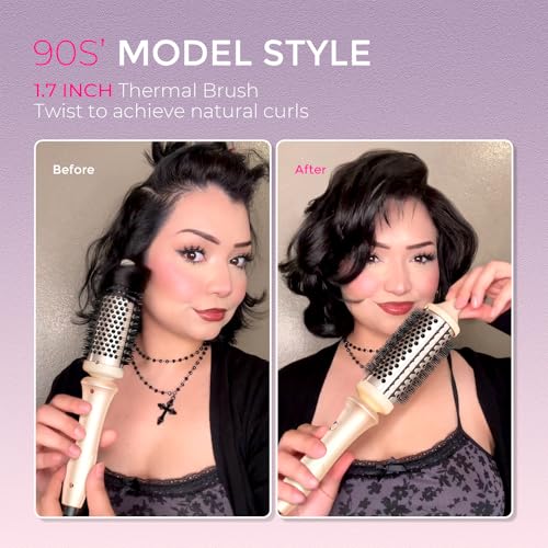 TYMO 2.0 Thermal Brush Curling Brush - STYLUX 1.7" Blowout Volumizer with Flexi-Fit for Hair Straightening, Heated Round Styler Tool, Hair Straightener and Curler 2 in 1, Dual Voltage & Light, Pink - Image 4