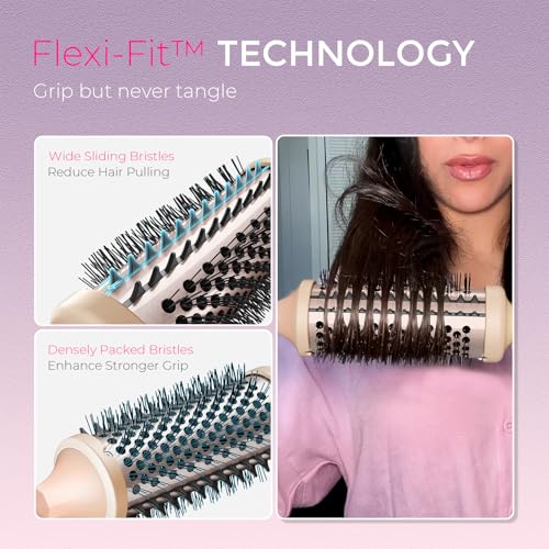 TYMO 2.0 Thermal Brush Curling Brush - STYLUX 1.7" Blowout Volumizer with Flexi-Fit for Hair Straightening, Heated Round Styler Tool, Hair Straightener and Curler 2 in 1, Dual Voltage & Light, Pink - Image 3