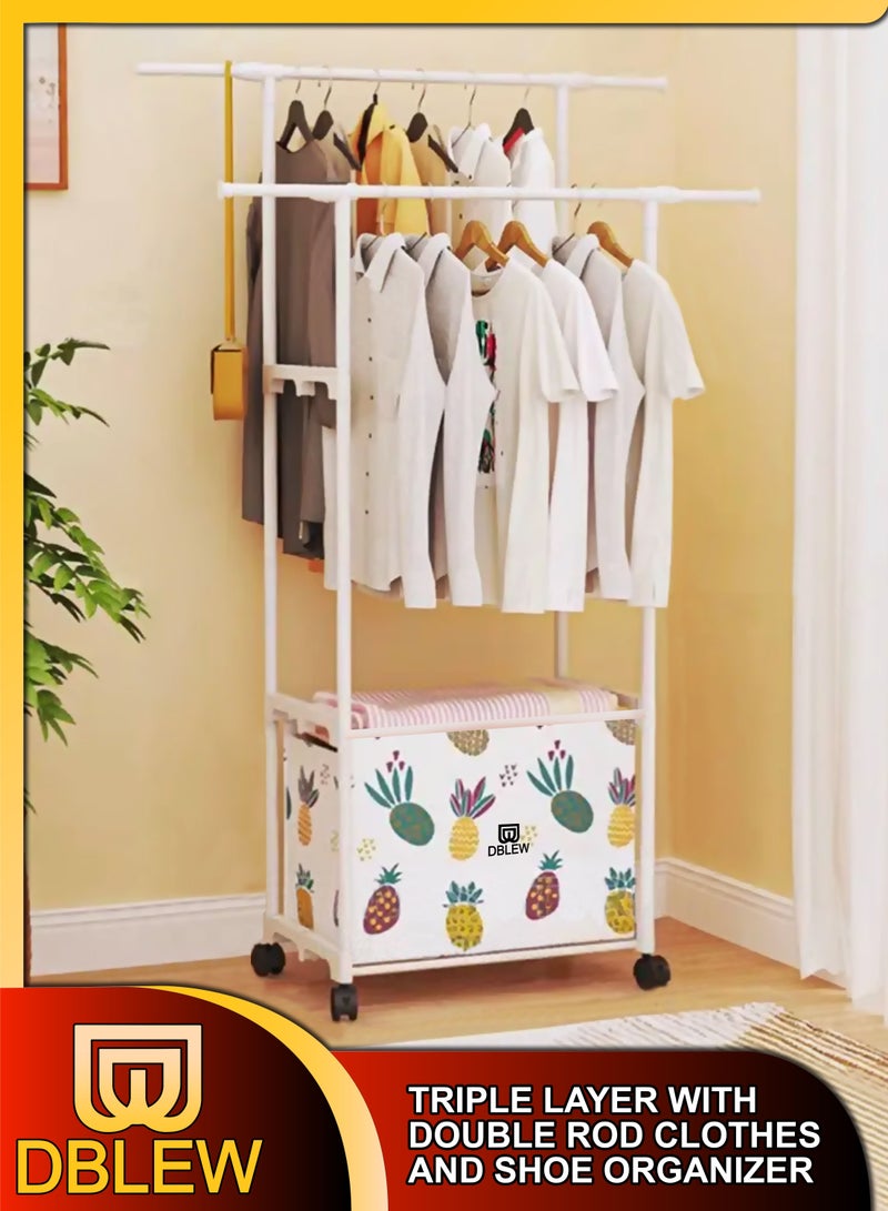 دي بلو متعددة الوظائف الثقيلة 2 الطبقة مع قضبان مزدوجة معطف الملابس قبعة أكياس شماعات أسفل تخزين الرف منظم الملابس رفوف الأحذية شنق الطابق القماش تجفيف الوقوف للغسيل غرفة نوم الحمام - Image 1